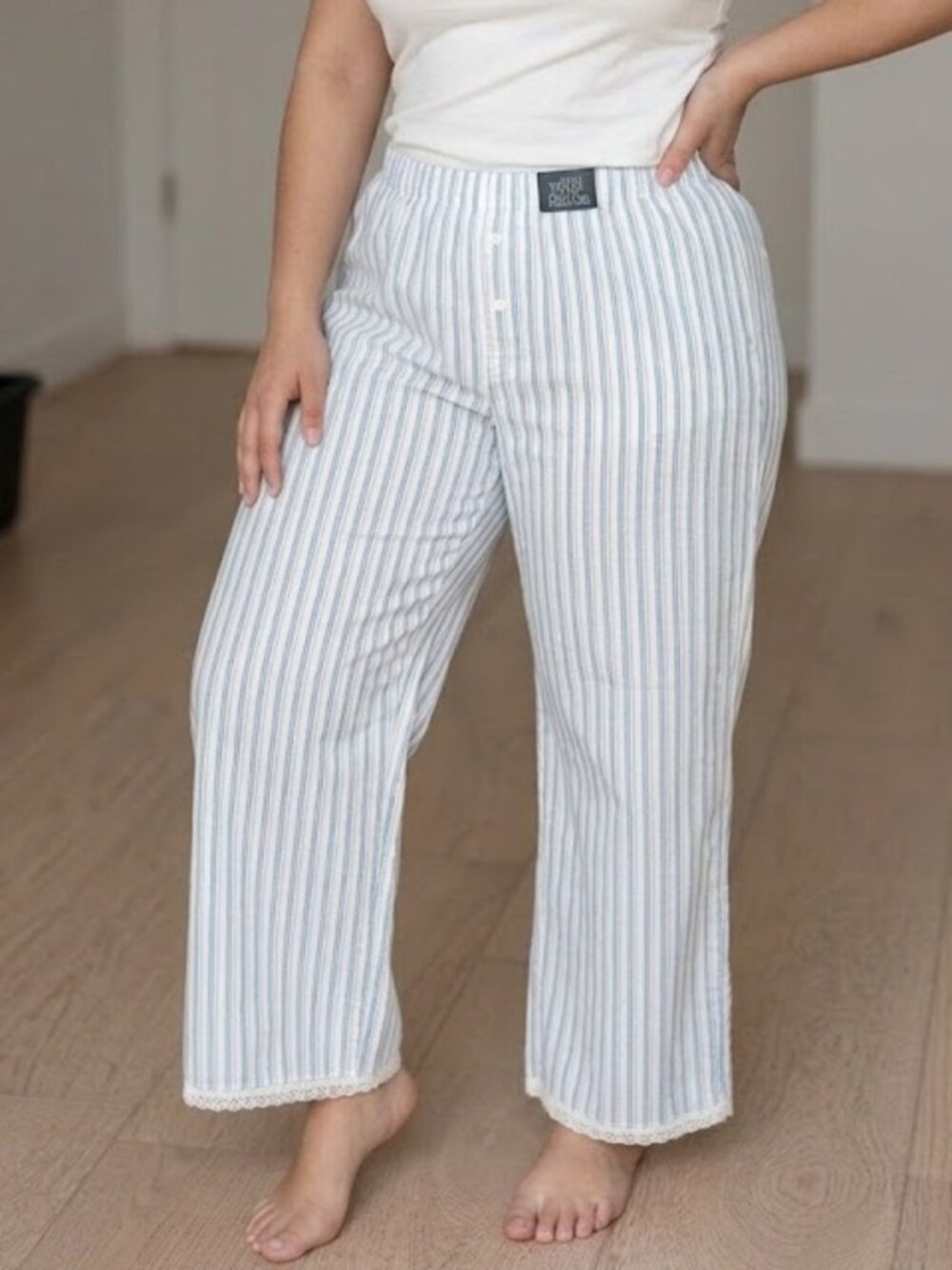Wild Fable Blue Striped Lounge Pants Lace Trim Women's Size XL NWT
